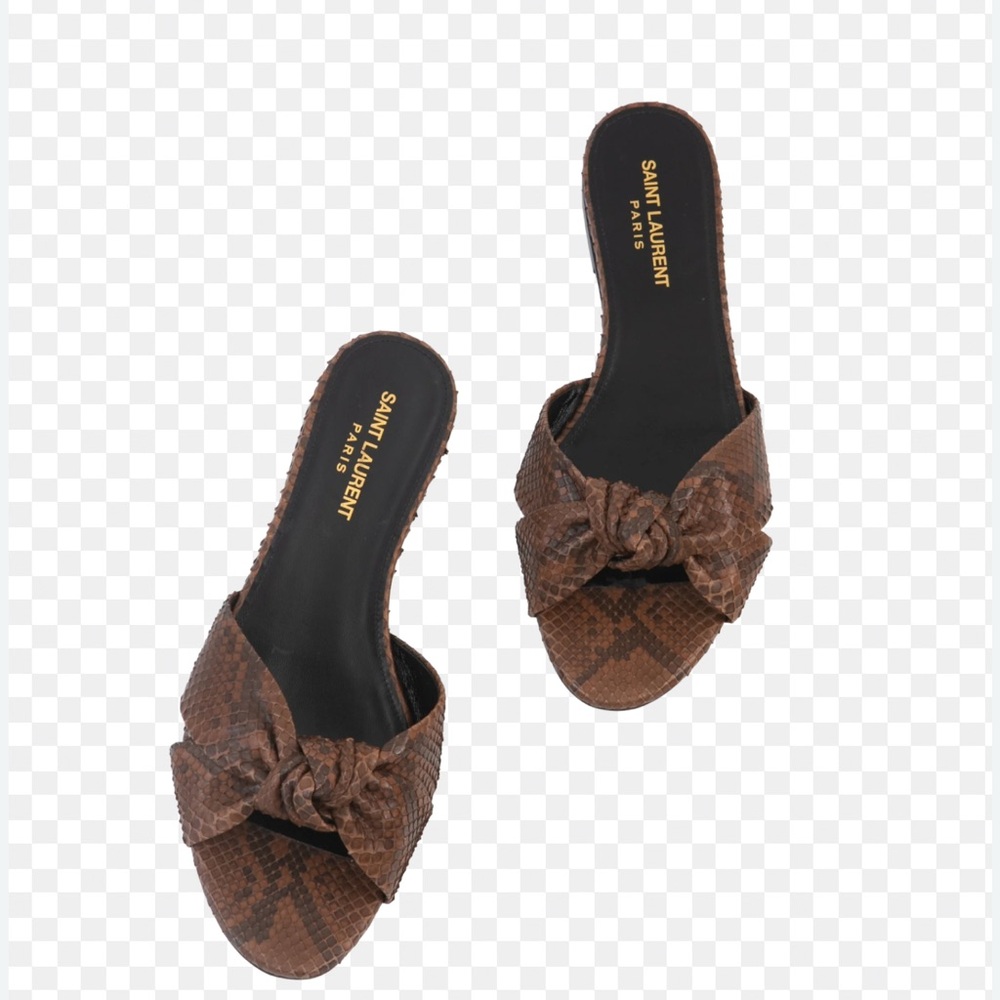 Saint Laurent Snakeskin Bianca Knot Python Brown Sandals, Size : 7.5. So Lovely